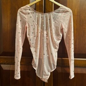 NWT Victoria’s Secret Bodysuit Sheer Peach Gold Sequin Dots Size M